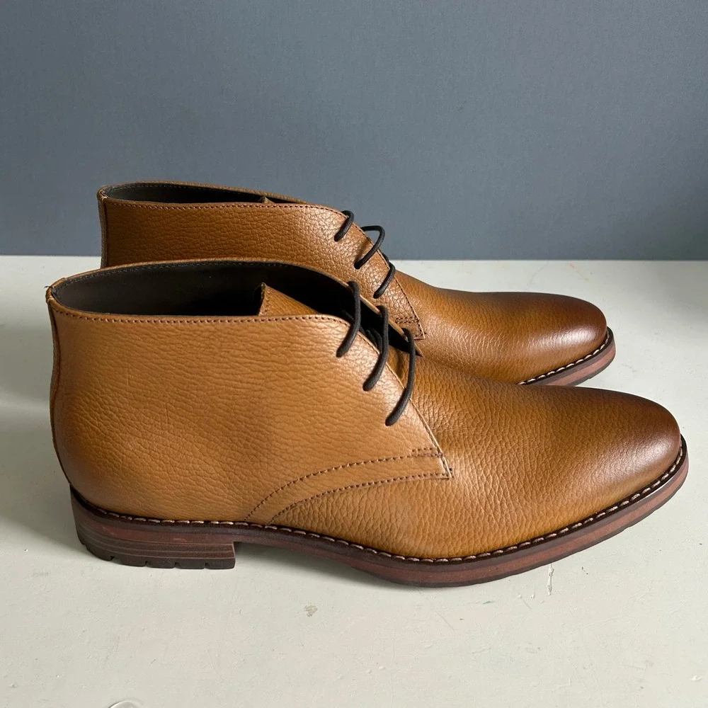 Joseph Abboud Chukka Boots Mens Size 9 Tan Pebbled Leather Lug Sole Brown NEW